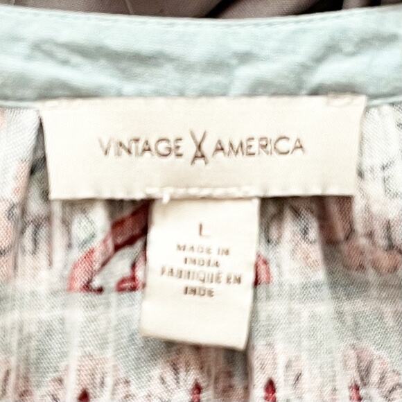 VINTAGE AMERICA Blue Boho Style Peasant Blouse – Size L - Picture 7 of 8